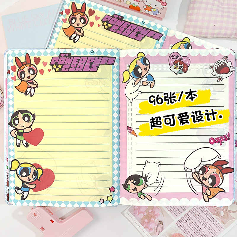 サンリオパワーパフガールズ A5 カラー ページ レザー ノートブック 学生用 高価値ノートブック 漫画メモ帳 厚みのあるバージョン|undefined