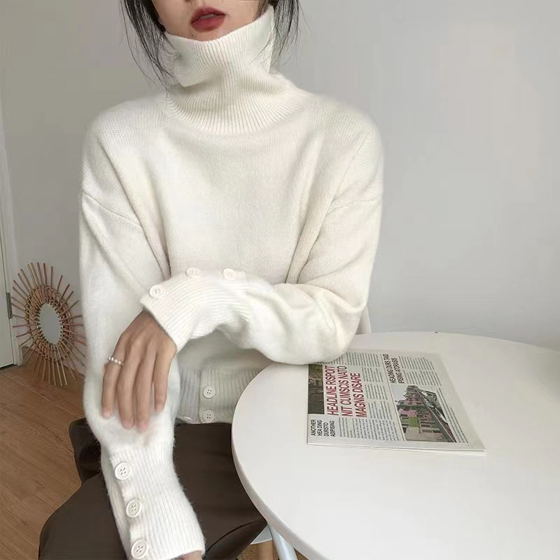 秋冬季新款慵懒风高领纯色软糯宽松显瘦套头毛衣女内搭针织上衣女|undefined
