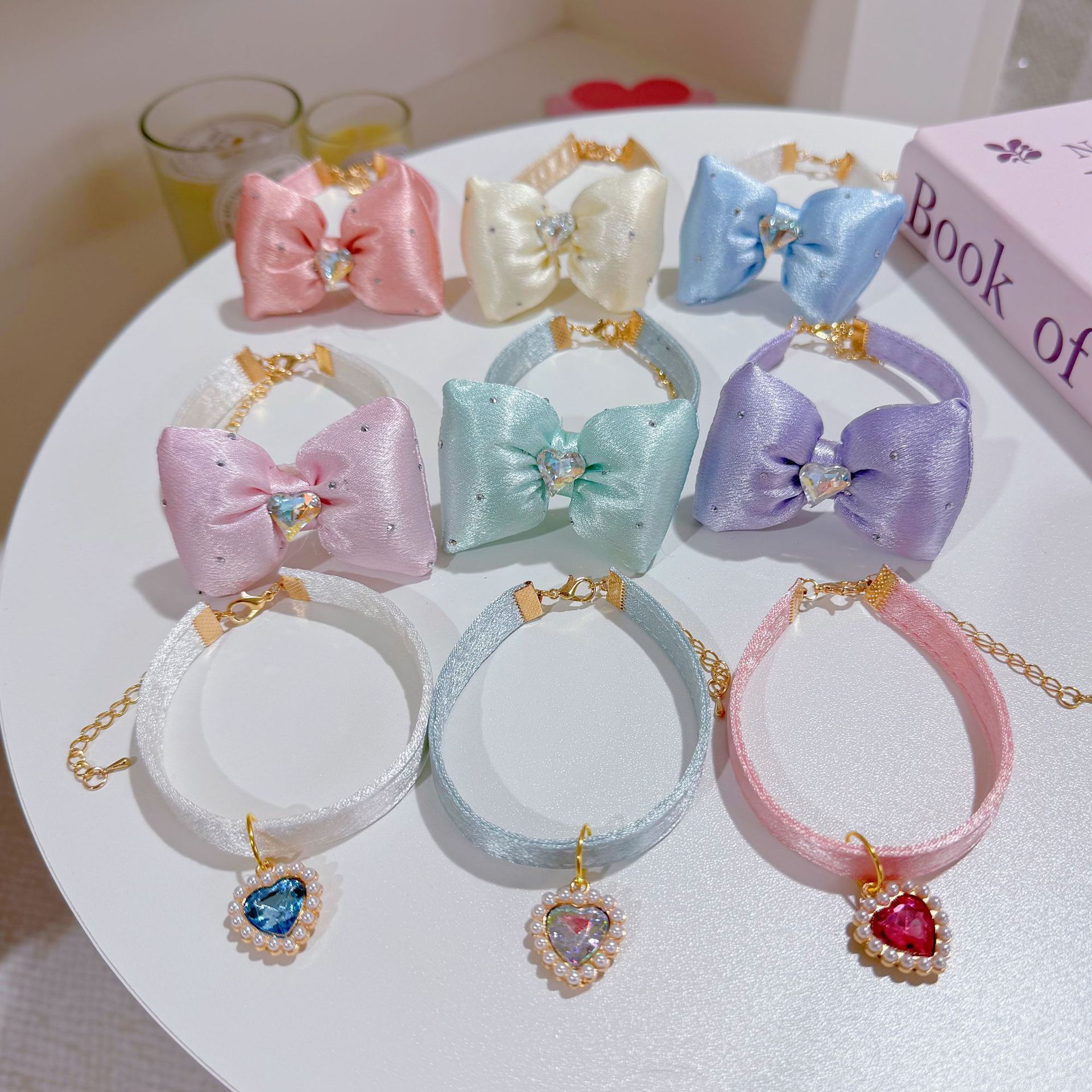 20g Weight Pet Collar Type Of Pet Supplies 1 Piece Quantity Casual, Daily Occasion Linen Material Heart Shape, Bow Knot Pattern All Seasons Season Cute Style 1 Piece All Seasons Cute Linen Heart Shape Bow Knot Pet Collar 无