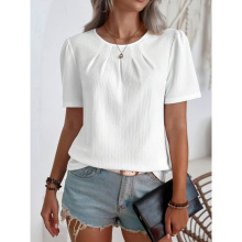 B 33075 Pleated Crew Neck T-shirt ����Բ��Ů T ���羳��