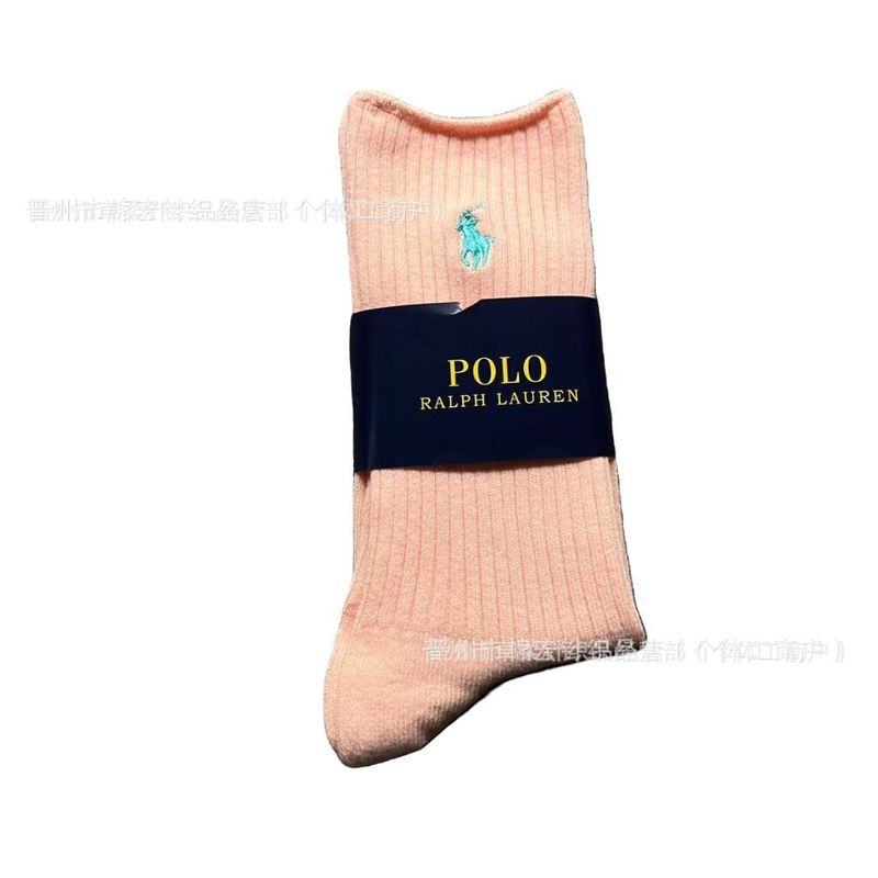 新款POLo袜子双针坑条拉夫劳伦女士简约中长筒男女纯色运动袜|undefined