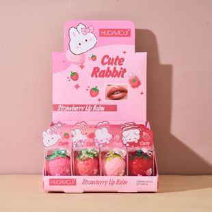 Hudamoji Rabbit Pendant Strawberry Colored Lip Balm Naturally Nourishes and Fades Lip Lines Student Female Lip Balm