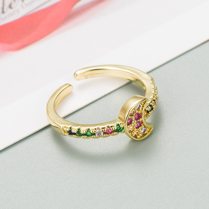 European And American Fashion Cool Creative Gold Plated Color Zircon Star And Moon Couple Ring Gold-plated Open Adjustable Ring display picture 5