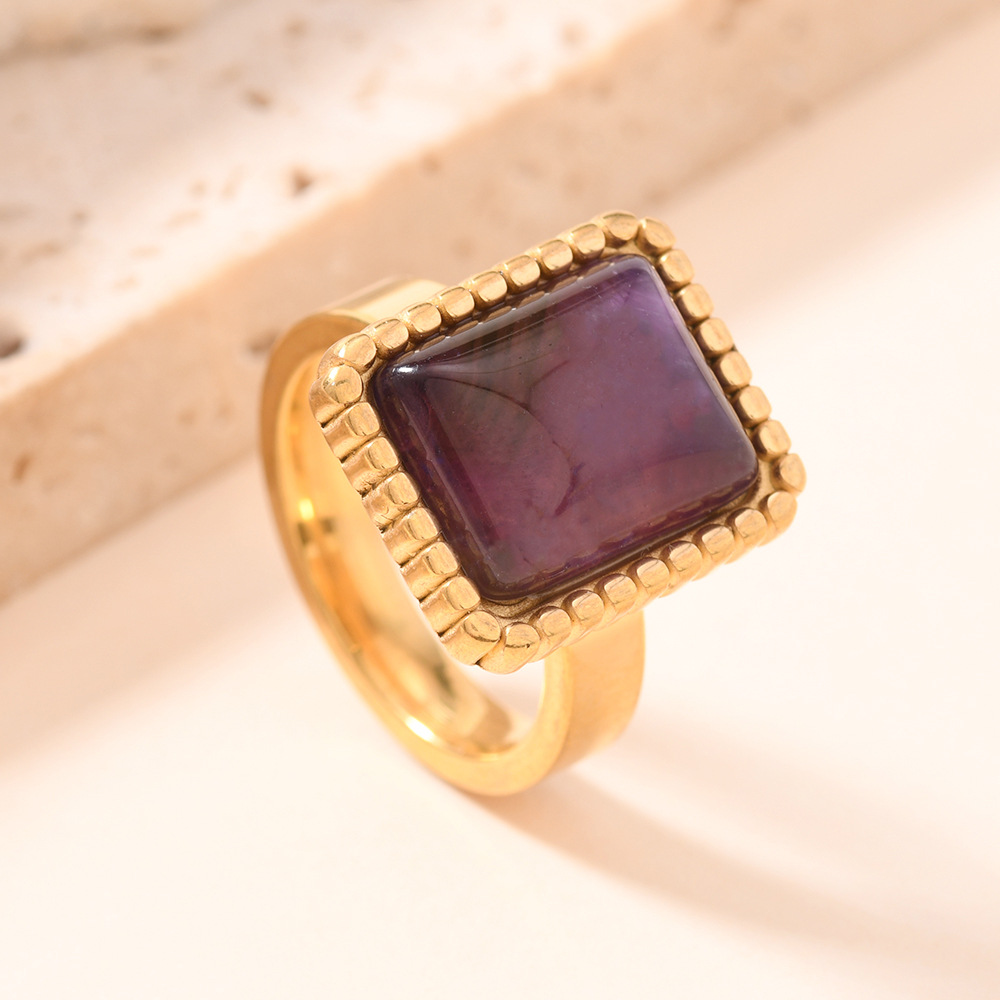 Europa y los Estados Unidos acero inoxidable transfronterizo joyería de fundición punto de onda rectangular anillo de piedra natural anillo de moda fabricantes de anillos de pareja image 11