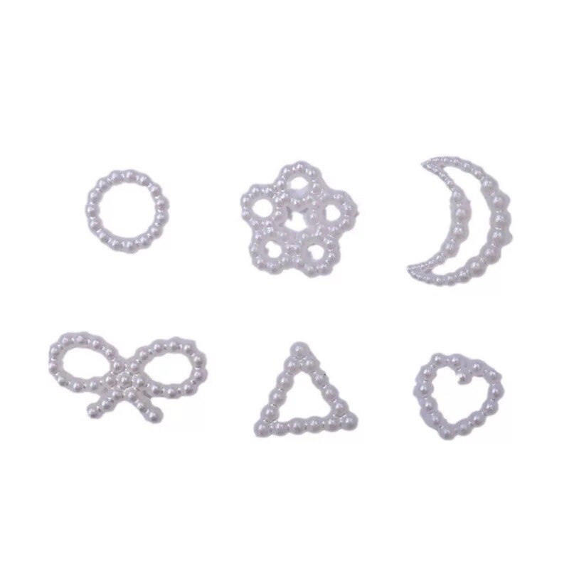 Bowknot Nail Art Accessories, White Hollow Pearl Nail Decorations, Japanese-Style Fake Nail Accessories for Girls