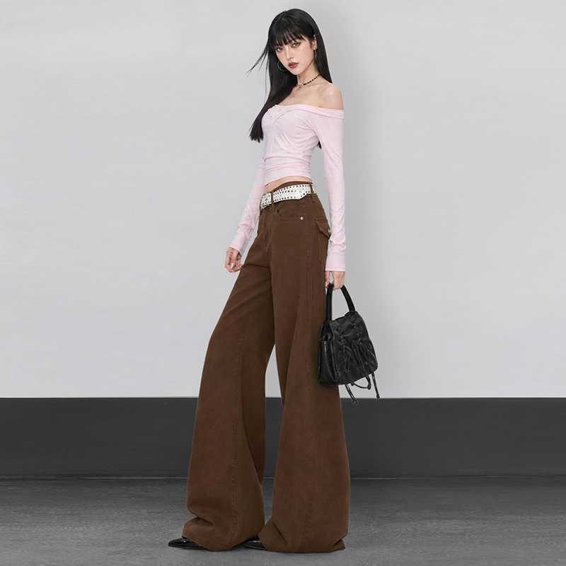 Wholesale in stock | American retro style Maillard brown low-waist flared jeans, slimming coffee-colored stretch bell-bottom pants Wholesale in stock | American retro style Maillard brown low-waist flared jeans, slimming coffee-colored stretch bell-bottom pants