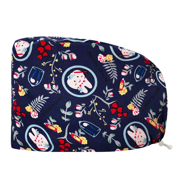 Sombrero de algodón estampado, bonito sombrero de enfermera, dientes, electrocardiograma, herramienta médica, patrón, sombrero de trabajo, sombrero Baotou, exportación