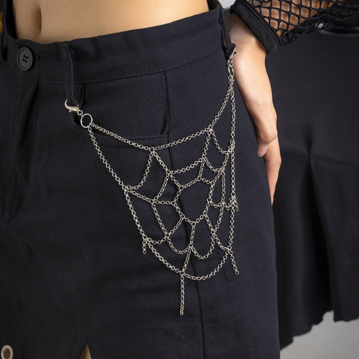 European and American cross-border jewelry Sweet cool spicy girl style chain body clothing chain Gothic punk spider web pants chain 