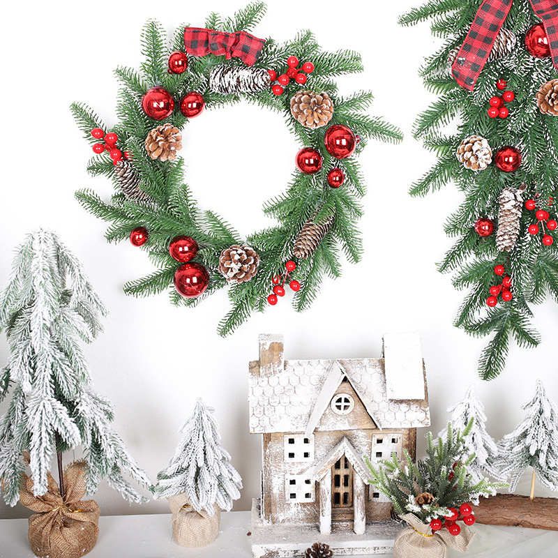 クリスマス花輪クリスマス羊角藤花輪peクリスマス装飾倒掛藤条デパートドア掛け装飾クロスボーダー専用|undefined