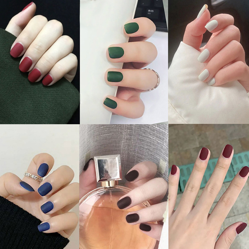 Nuevo parche de uñas de uñas de uñas esmeriladas de color sólido corto redondo desmontable parche de uñas postizas de uñas portátiles al por mayor