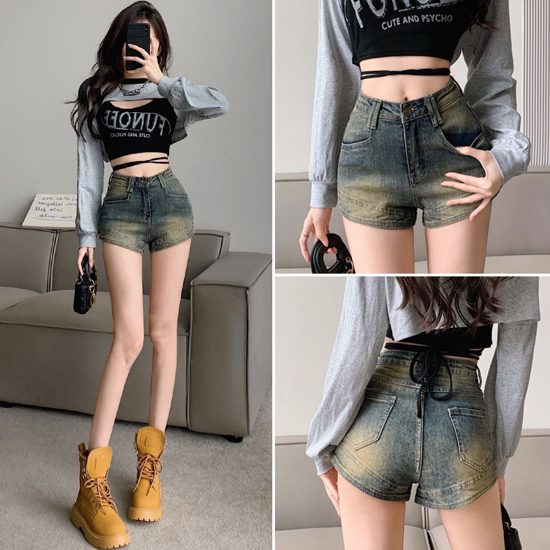 Gradient Denim Shorts Women's Spring and Autumn Outer Wear Martin Boots Pants American Retro Sexy Spice Girl A- Shoes Hot Pants