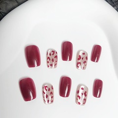 酒紅豹紋穿戴甲貓眼顯白紅色秋冬美甲貼片可拆卸短款跳色