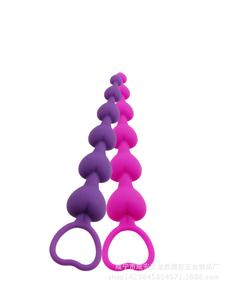 Heart-Shaped Silicone Anal Beads, Soft Flexible Unisex Adult Toy, Black — detail image 14