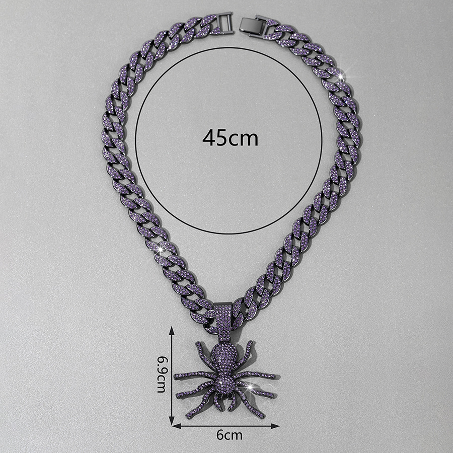 Ciondolo ragno con strass viola creativo e alla moda, collana cubana, gioielli hip-hop rap con personalità di nicchia_voghion.com