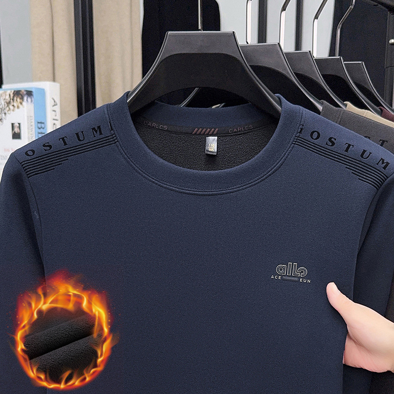 Áo sweatshirt nam cổ tròn dài tay, nỉ lông cừu dày dặn, form rộng thoải mái — Xanh trên
