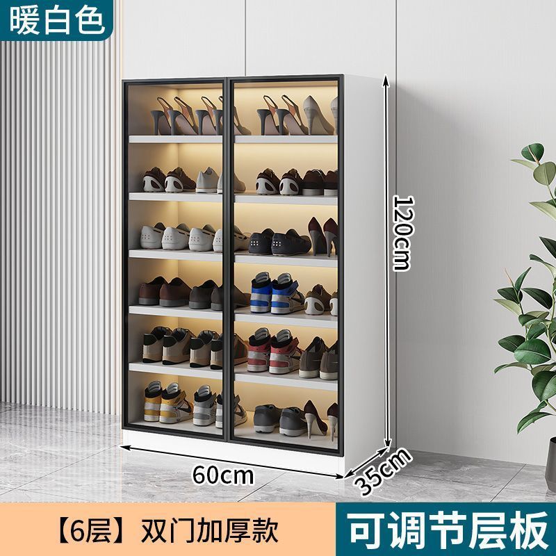軽豪華新型ガラス靴棚ハイヒール収納棚家庭用シンプル大容量ベランダ玄関ロッカー一体|undefined
