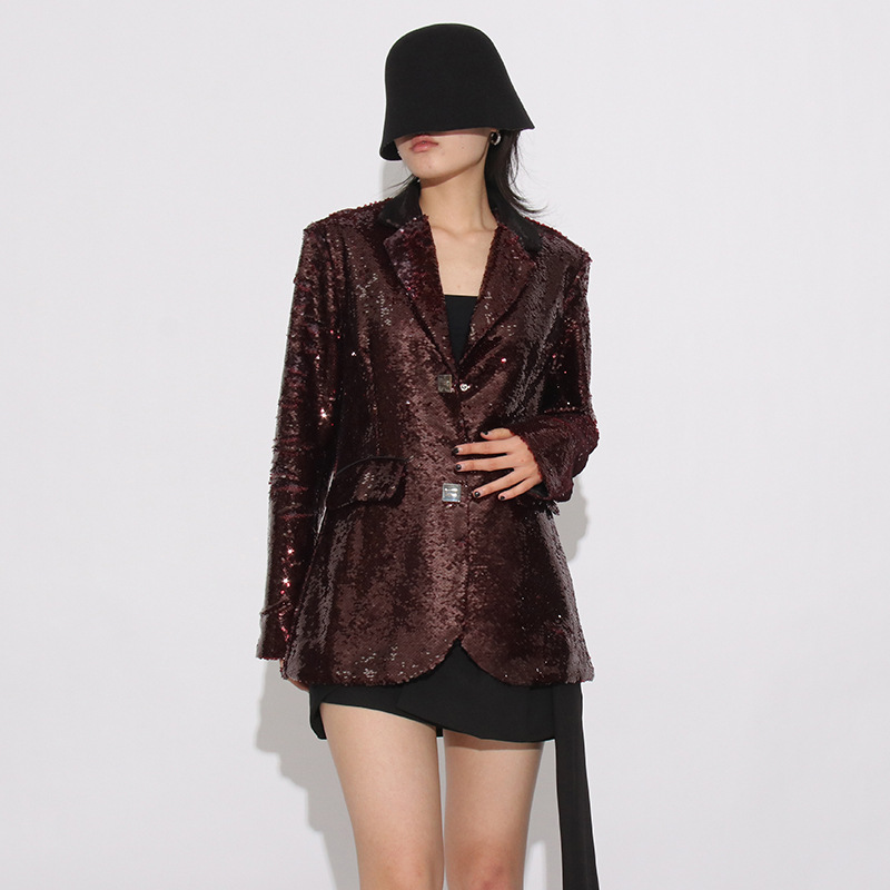 法式气质亮片长袖西服2025秋季新款高级感收腰显瘦时尚西装外套女