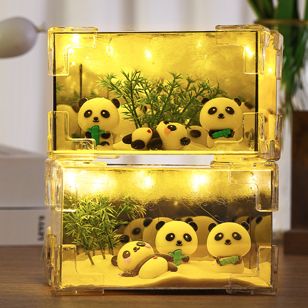 3D estereoscópico panda lámpara de noche hecha a mano diy rectangular espejo cubo rubico adornos para dar regalos a chicas amigas amantes