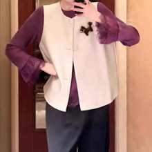 三色 极简风设计精致百搭配小福马胸针真丝丝毛圆领马甲春款119