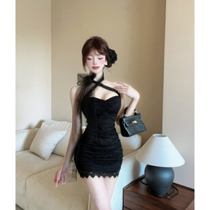 Mesh patchwork lace hip binding dress
