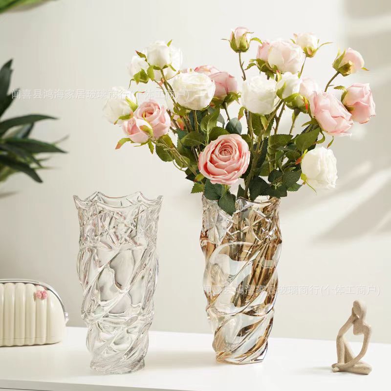 ヨーロッパのインターネットセレブの厚みのある軽い高級クリスタルガラスの花瓶、水で育てた花、フラワーアレンジメント、バラ、ユリ、リビングルームのテーブル装飾|undefined
