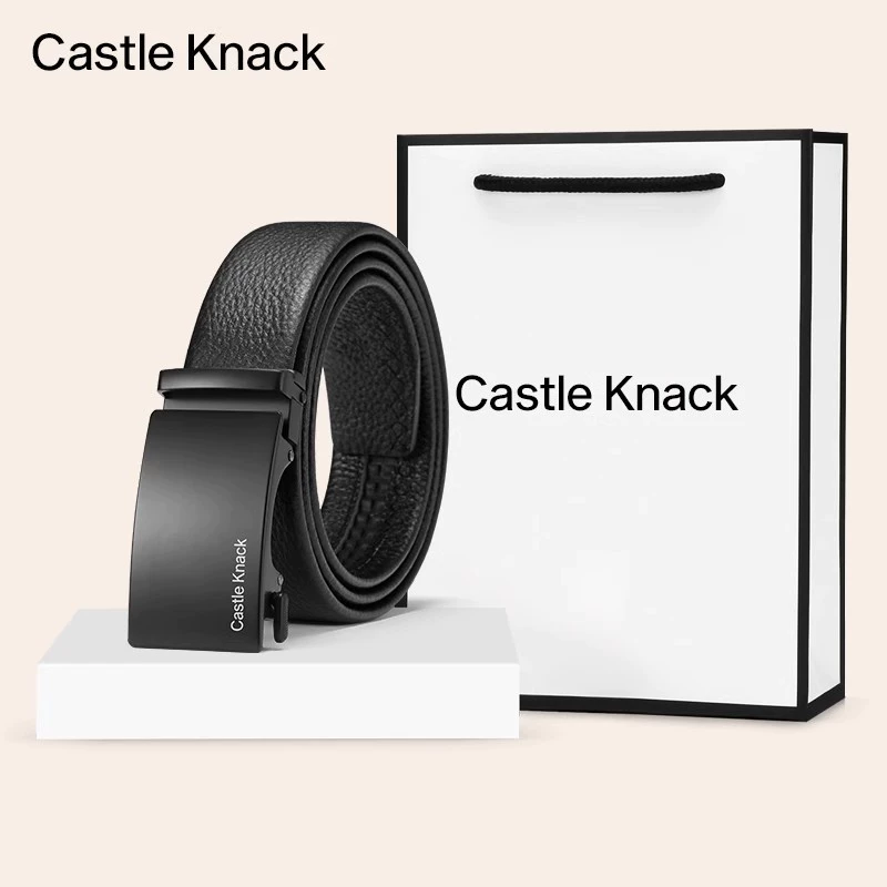 Ремень Castle Knack с автоматической пряжкой, натуральная кожа, регулируемый 110–130 см, в подарочной коробке