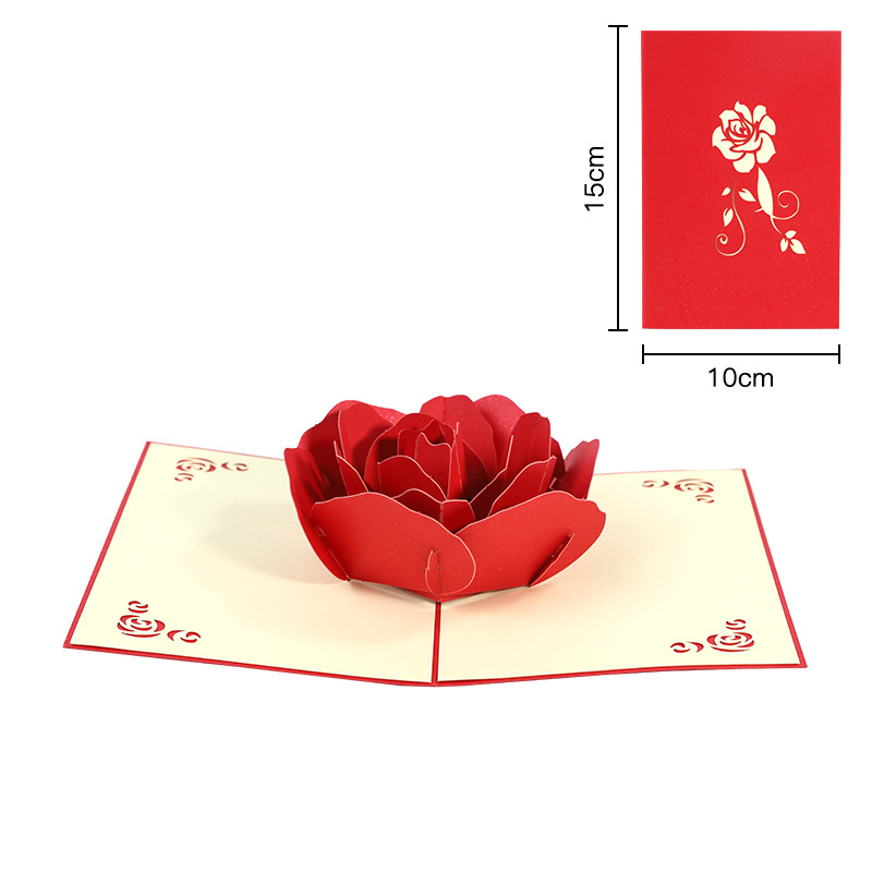 Valentine's Day3 D Three-dimensional Greeting Card, Etiquette, Big Rose, Small Card, Wedding Creative Handmade Paper Carving Message Blessing Card