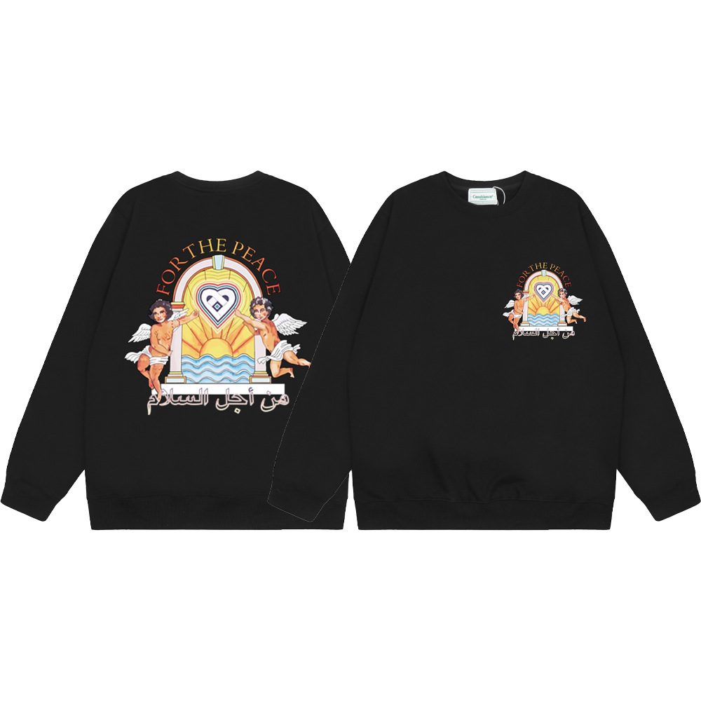 Marca de moda transfronteriza Casablanca letras de Casablanca impresión de color 380g lazo camiseta de cuello redondo