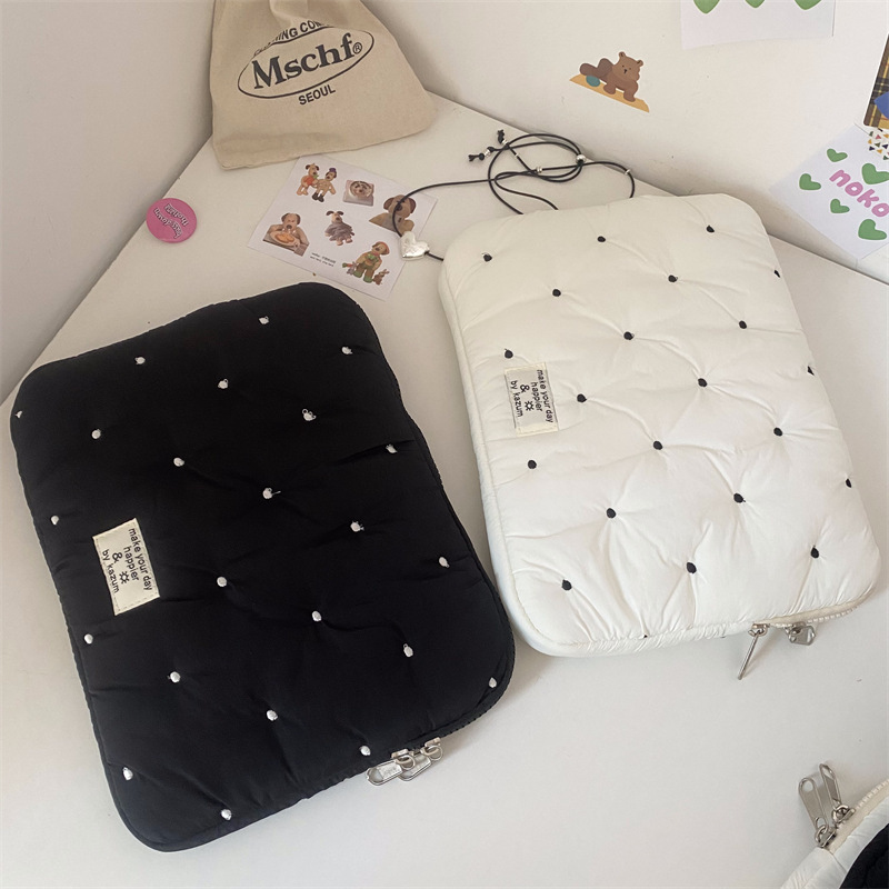 Korean Tablet Computer Bag Portable Inner Sleeve Bag Street Fashion Color-Blocking Embroidery Dots 11/13/15 Inch Notebook