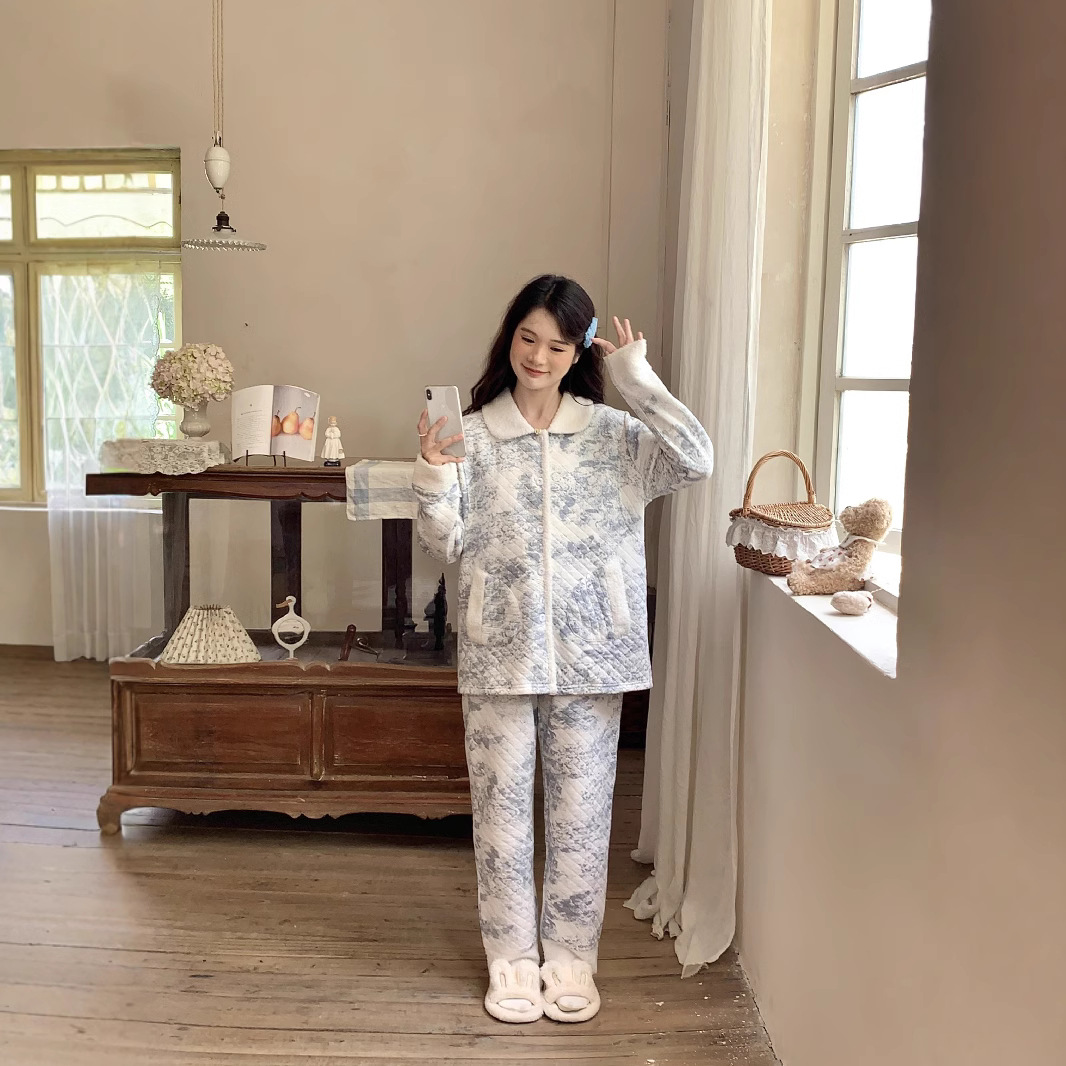(2개) 재고 [6268] 순면 공기면 월간 의류 임산부 간호 잠옷 가을과 겨울 간호 11 월 가정용 의류