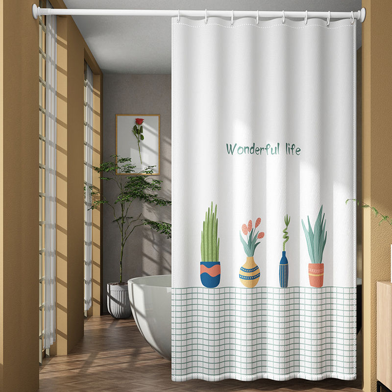 Cortina de ducha poliéster Amazon popular Impresión digital baño húmedo y seco partición impermeable