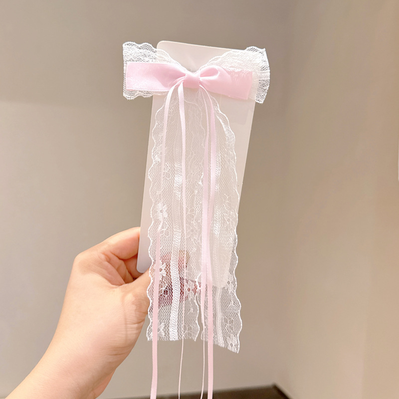 294 [Розовый] Заколка для волос с кружевным бантом и лентой