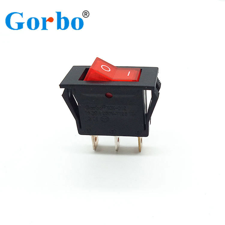 小船型开关KCD船形开关电源按钮3脚3档实心红翘板开关