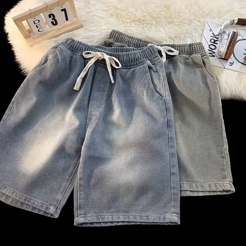Джинсовая юбка, шорты, летние тонкие брюки, oversize, свободный крой, пояс на резинке