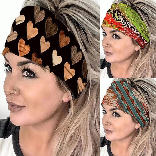 European and American women's headscarf wide version of the rainbow-colored yoga sports headband elastic women's sweat-absorbent headband