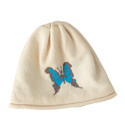 Winter and Autumn Knitted Wool Butterfly Cluster Hat, Warm Ear Cover, Face-Smoothing, Loose Fit, Versatile Hooded Beanie