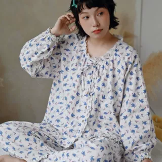 春秋季纯棉睡衣女款高级感长袖全棉薄款可外穿宽松家居服套装四季
