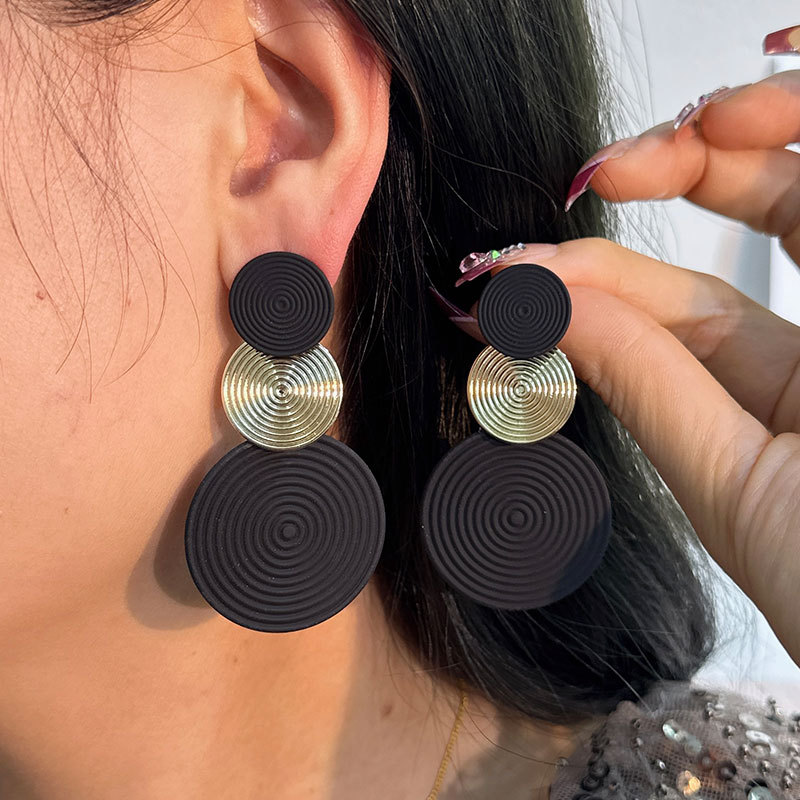 UV Plating Gold Plating Process 304 Stainless Steel Ear Needle Material KC Golden Plated Plating Material 1 Pair Artistic Round Solid Color Spray Paint Alloy Metal Women'S Drop Earrings Earrings