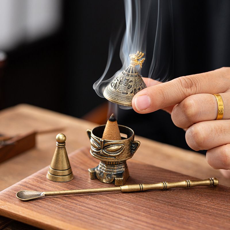 爆款三星堆合金香炉檀香鹅梨帐中香茶道薰香炉家用打香篆香粉工具