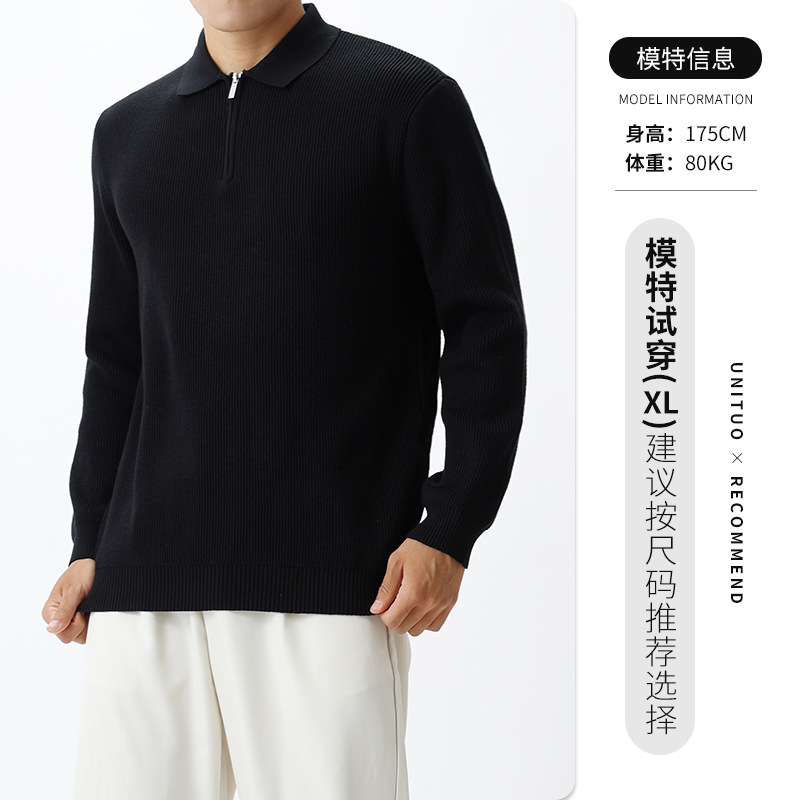 Lujo ligero hombre con cremallera de manga larga de punto hombre polo camiseta de fondo Casual versátil otoño invierno nuevo suéter