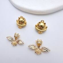 铜镀金天使皇冠爱心圆形半孔针珍珠帽盖款小吊坠小挂件DIY配件