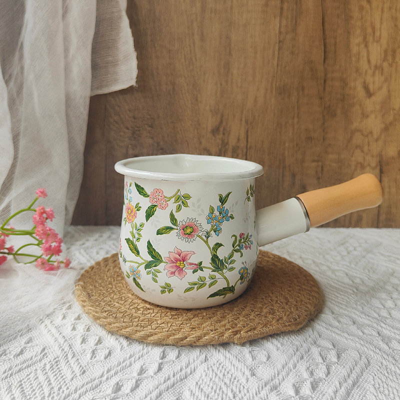 Olla de leche esmaltada de estilo japonés de 10cm, mini olla esmaltada, olla para suplemento de alimentos para bebés, olla para leche de 550ml