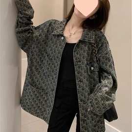 美式高街复古牛仔外套女2025新款设计感小众春秋百搭印花夹克上衣