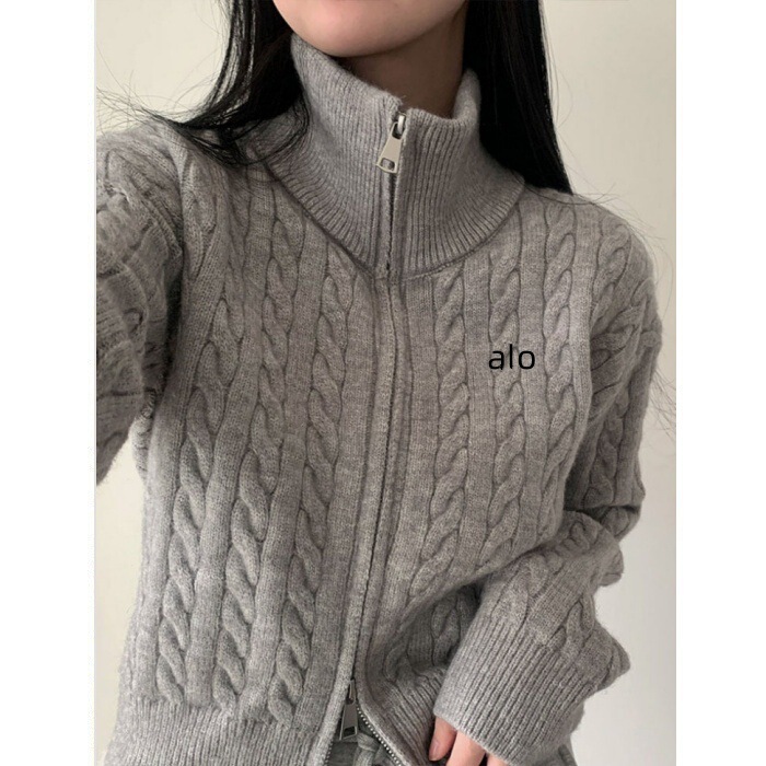 Autumn and Winter Alo-Little Malaf Twist Double Zipper High Collar 2025 Embroidered Simple Knitwear Women's Warm Knitwear