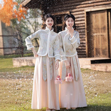 中式伴娘礼服秋冬2025新款姐妹团国风闺蜜缎面裙加绒加厚保暖长袖