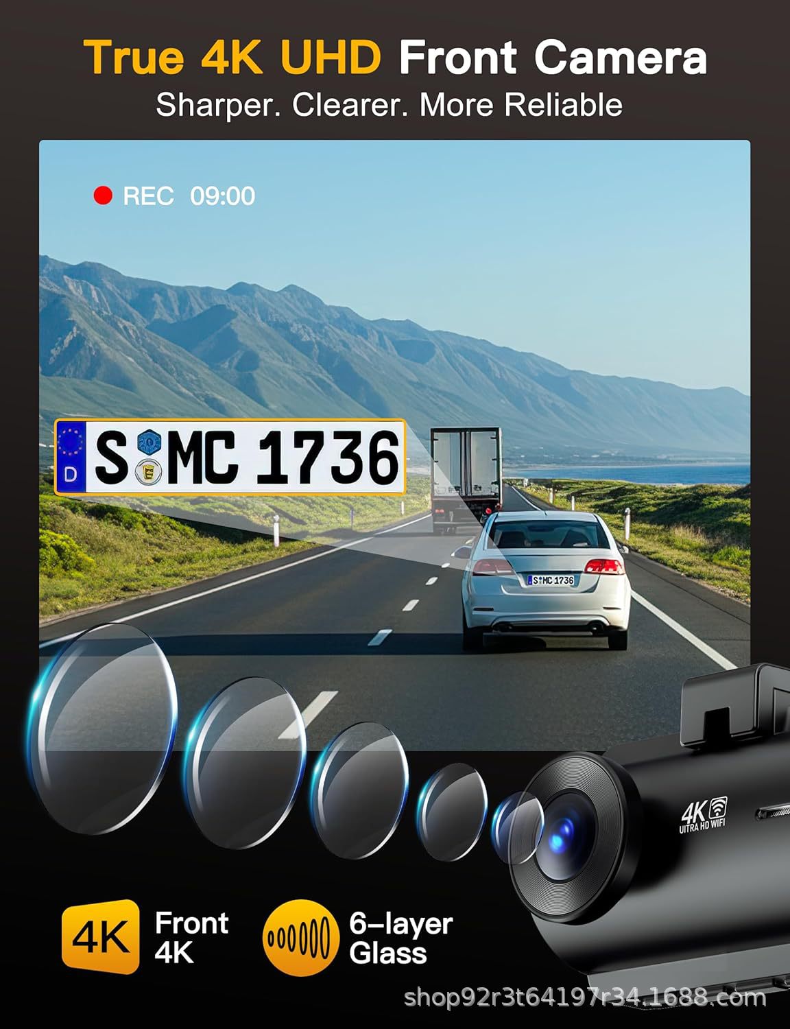 2.5K triple-lens dash cam, recording simultaneously on three channels, high-definition night vision, wide-angle, and high-definition recording