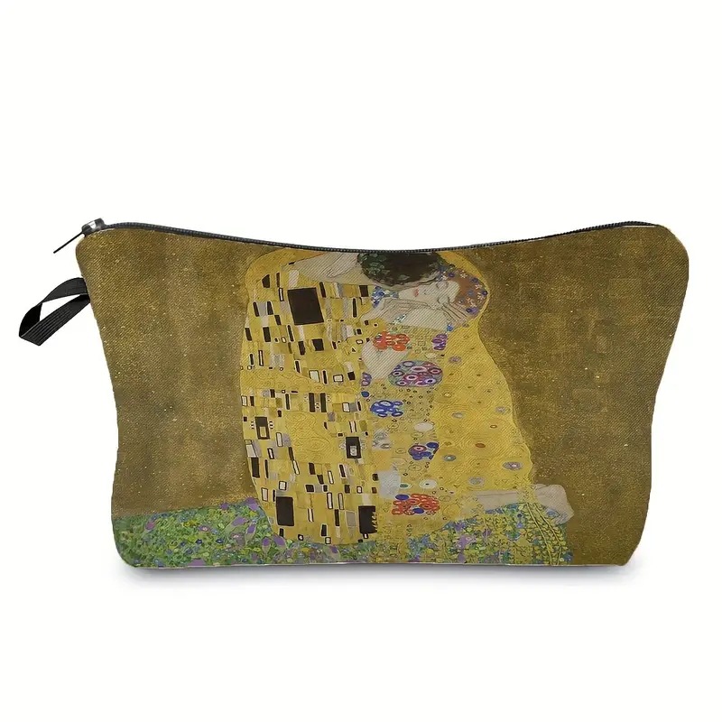 Transfronterizo Amazon bolsa de maquillaje damas impresión al óleo bolsa de maquillaje retro bolsa de almacenamiento lino bolsa de cremallera impermeable