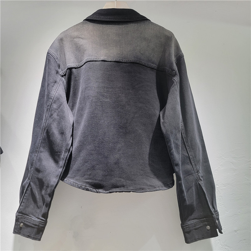 2026 nuevo desgaste a mano de la industria pesada estilo nacional retro bordado denim abrigo corto de manga larga con solapa camisa tipo blusa image 2