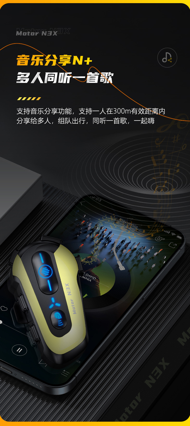 Cross-Border N3X Helmet Bluetooth Headset with Active Noise Reduction, Music Sharing, Waterproof, Dustproof, Multi-Person Intercom, Ultra-Long Distance