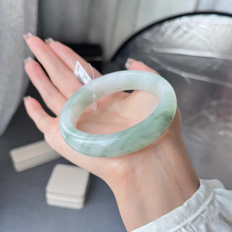 天然新疆天山翠ブレスレット雪翠金糸玉a級翡翠浮花円ブレスレット玉中条ブレスレット|undefined
